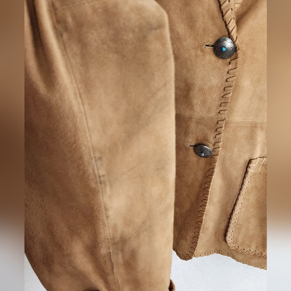 RALPH LAUREN Suede Western Boho Jacket Turquoise Silver Button Whipstitch Size M - Picture 7 of 9